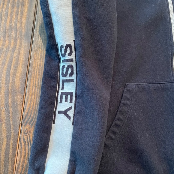 SISLEY LOGO Sleeve Zip Sweatshirt Black White Zipper XS/S - Picture 2 of 5